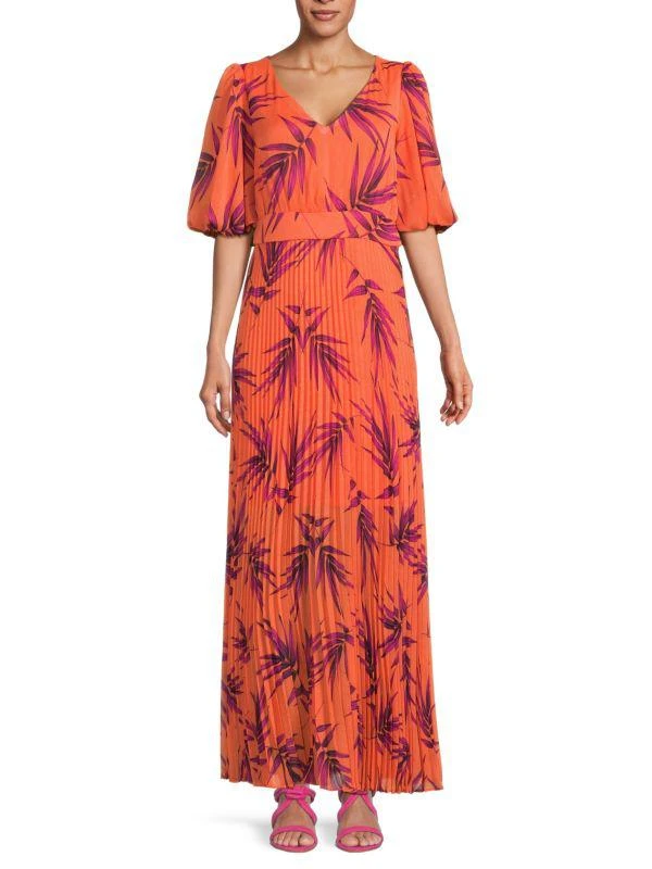 Kensie Leaf Print Blouson Sleeve Maxi Dress 1