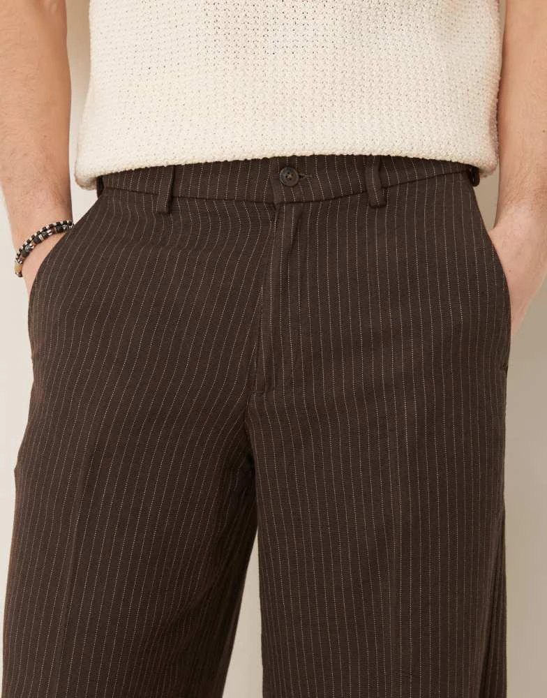Abercrombie & Fitch Abercrombie & Fitch baggy pinstripe trouser in brown 5