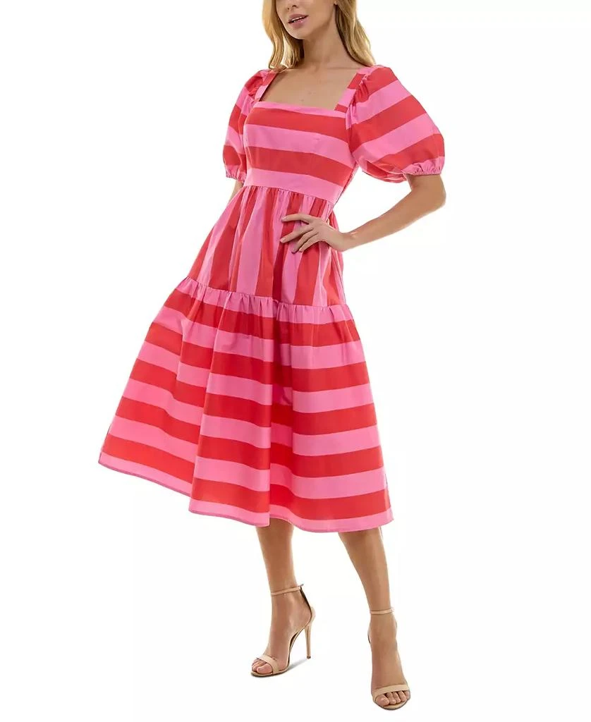 Crystal Doll Juniors' Striped Balloon-Sleeve Midi Dress 3