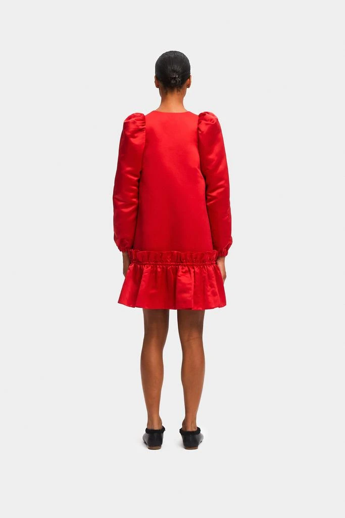 open lace back dress Red satin puff sleeve short dress – DESTREE main image 0