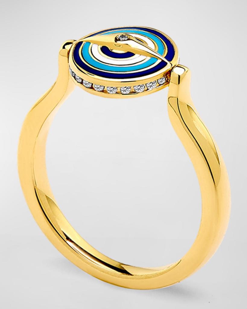 Syna 18K Yellow Gold Small Enamel Evil Eye Flip Ring, Size 6.5