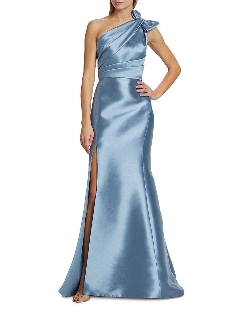 Amsale Mikado Bow One-Shoulder Gown 2