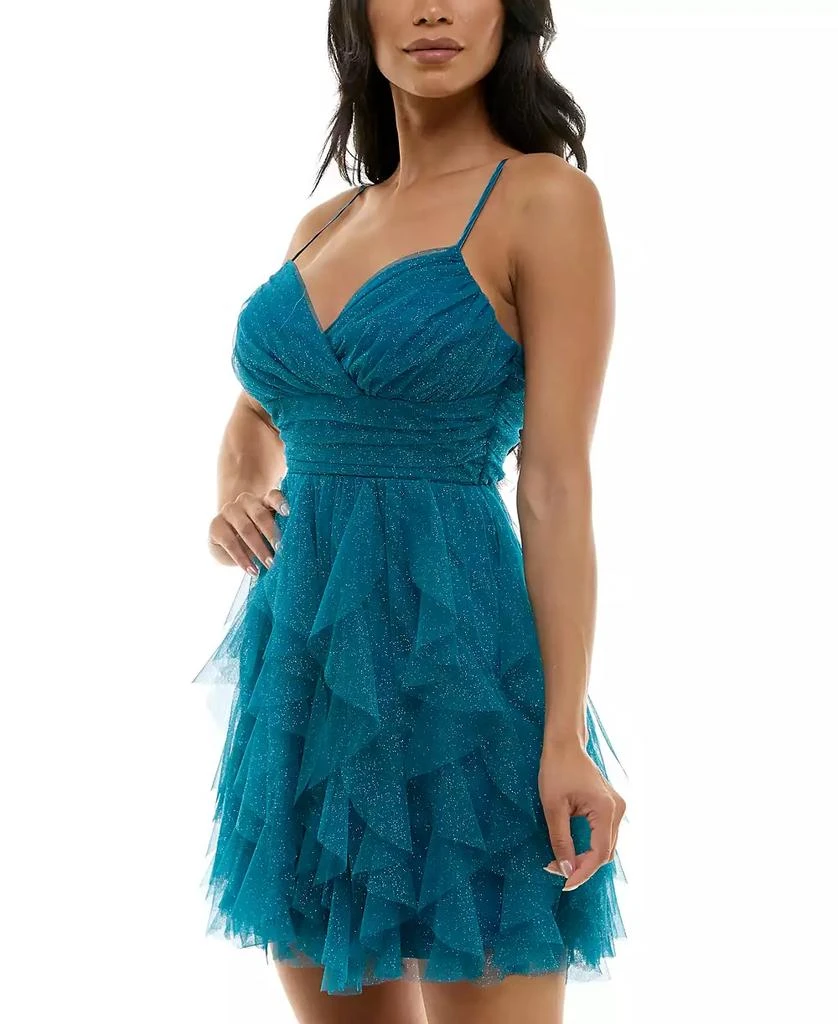 pear culture Juniors' Glitter-Mesh Petal Fit & Flare Dress 4