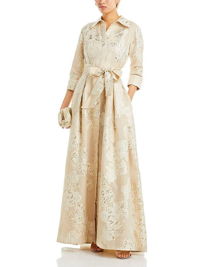 Teri Jon Metallic Jacquard Shirt Dress Gown 3