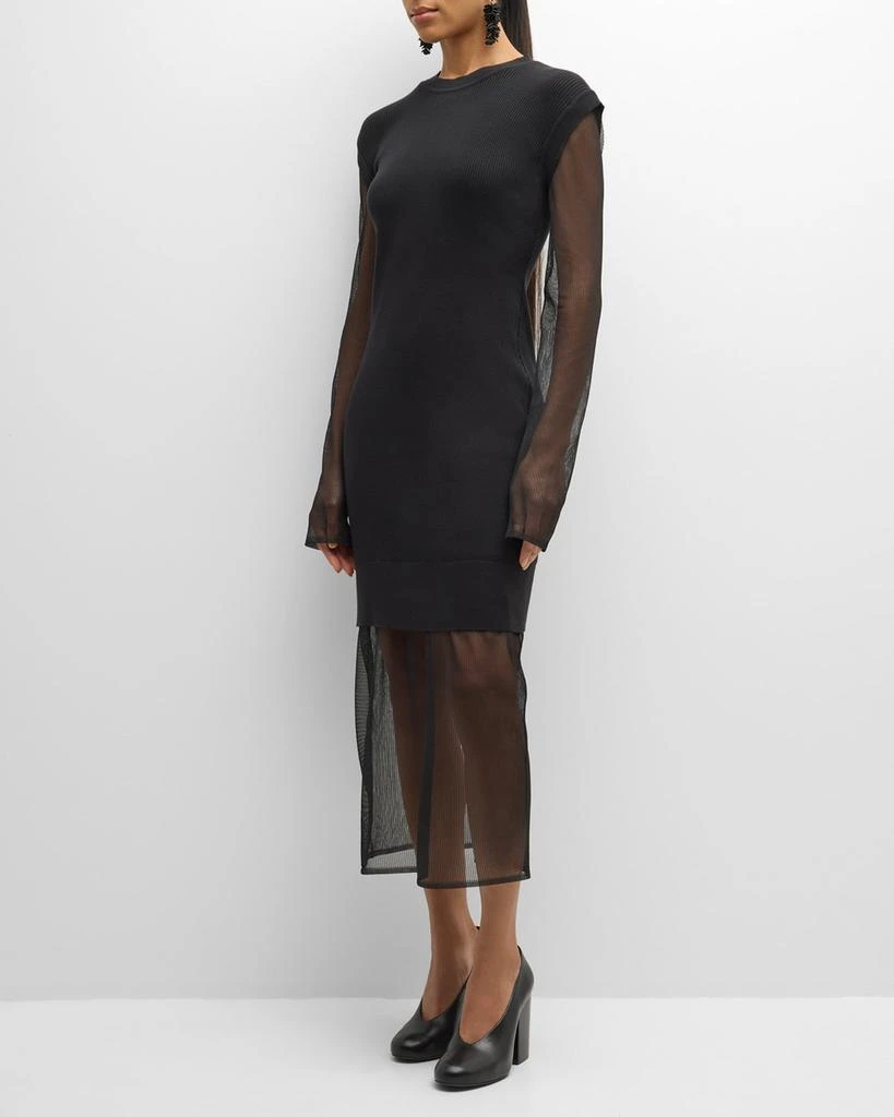 ADEAM Cassandra Layered Sheer Knit Long-Sleeve Midi Dress 1