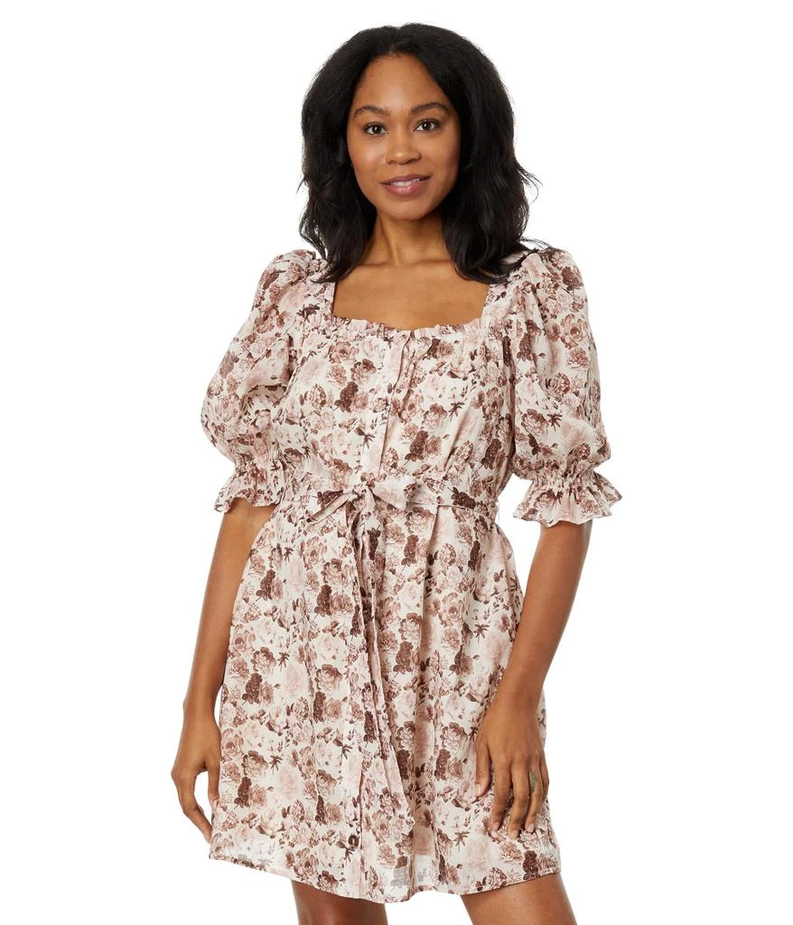 English Factory Floral Linen Mini Dress with Tie 1