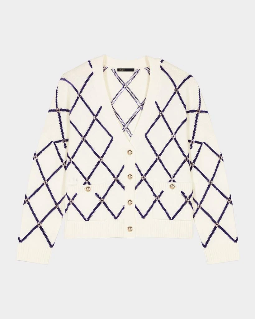 Maje Moove Diamond Jacquard Cardigan 1