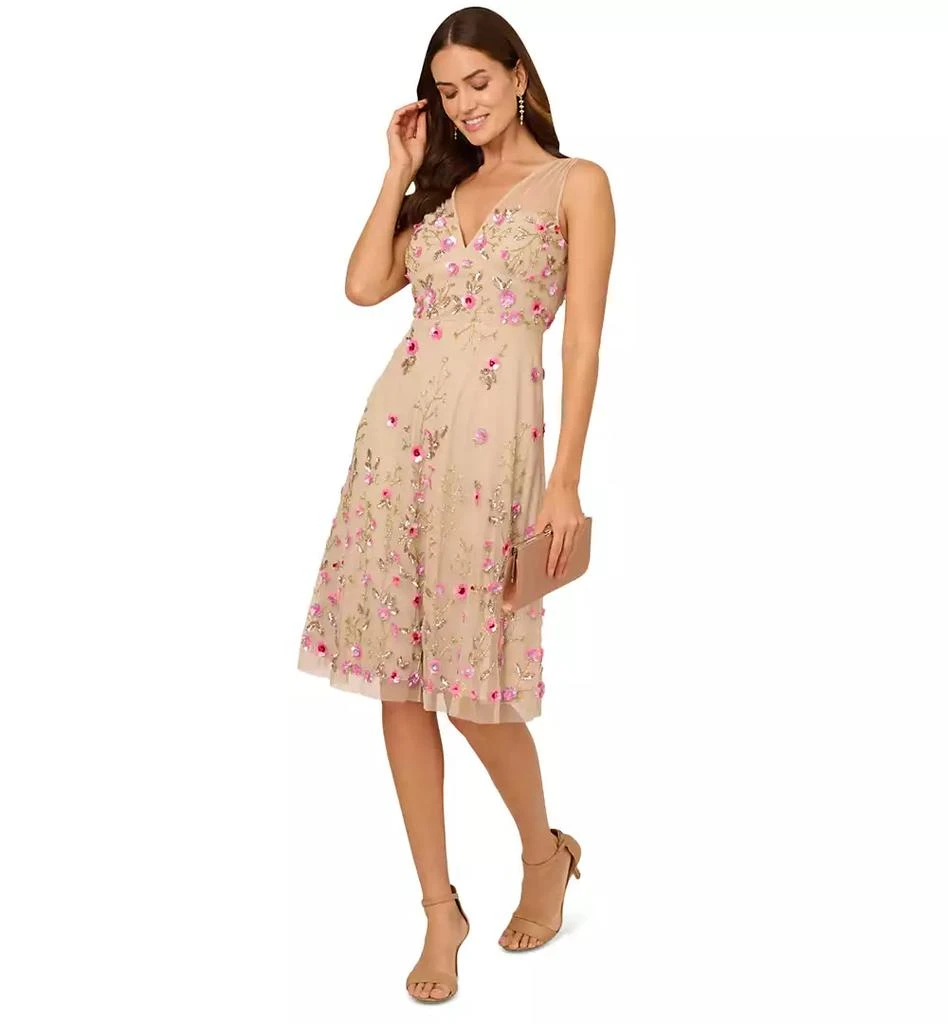 Adrianna Papell Women's Beaded Mesh Midi Sequin Dress 1