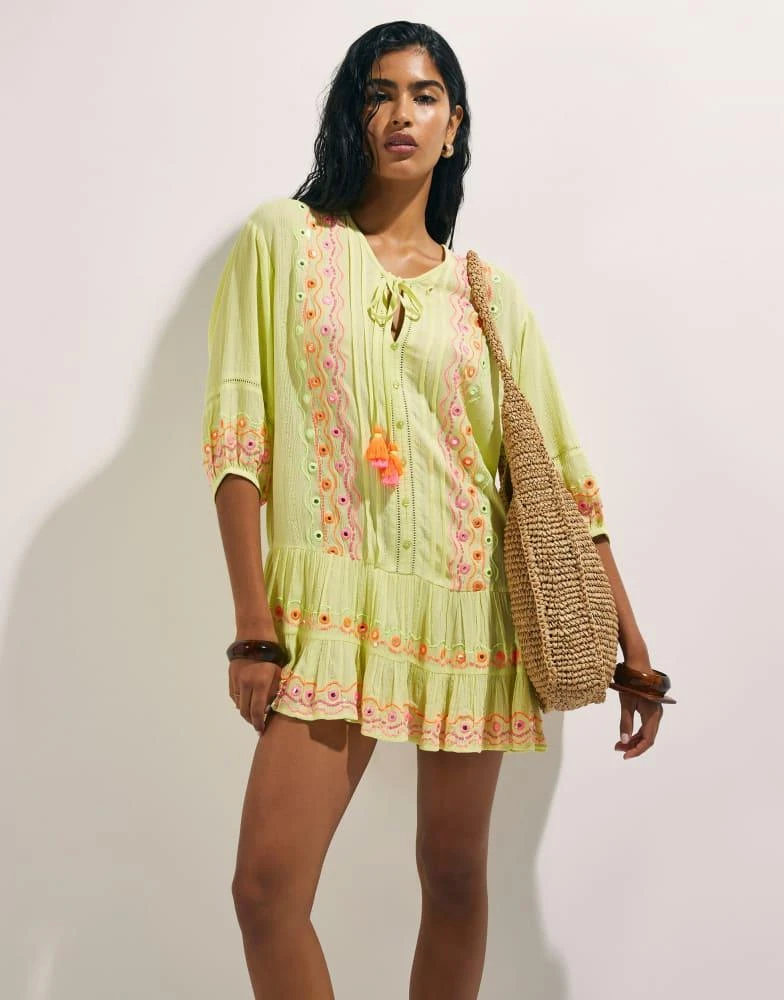 River Island River Island Mirror embellished mini beach dress in lime