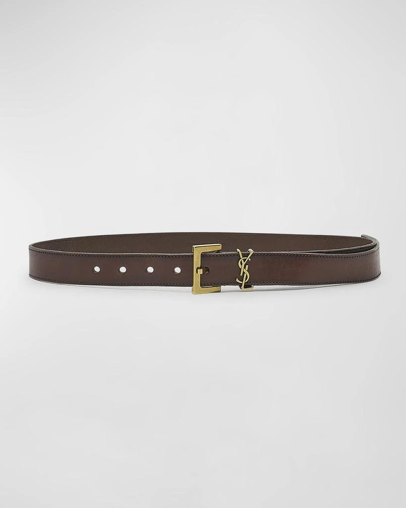 Yves Saint Laurent Cassandre YSL Thin Brown Leather Belt 1