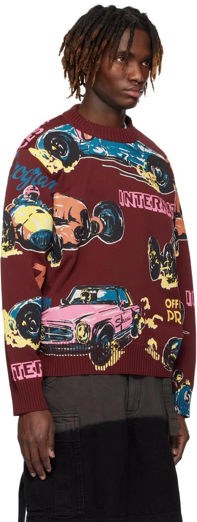 Sacai Burgundy Car Race Print Knit Pullover Sweater 2