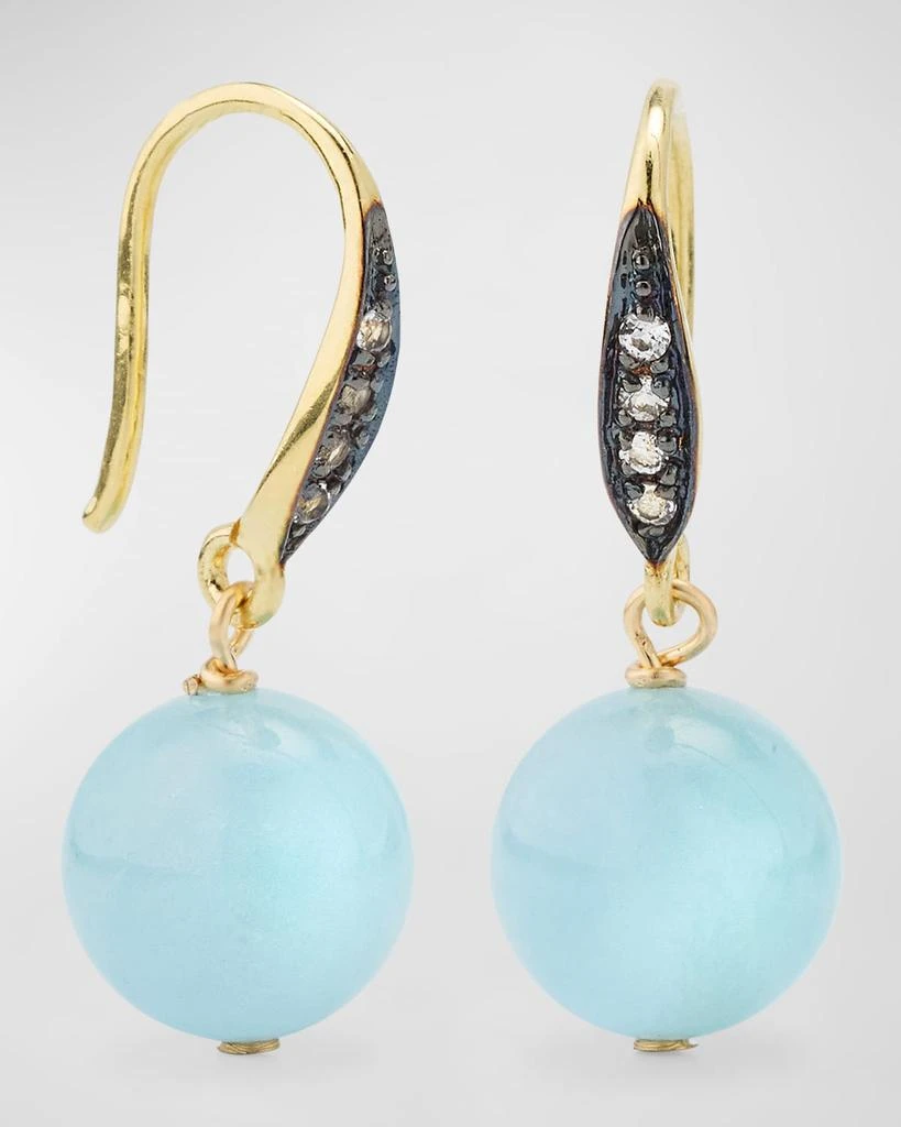 Margo Morrison Smooth Aquamarine Ball Earrings with White Sapphires 3