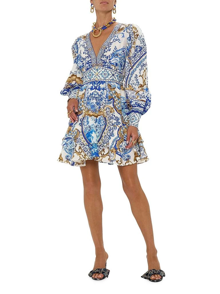 Camilla Printed Silk Button-Front Frill Dress 2