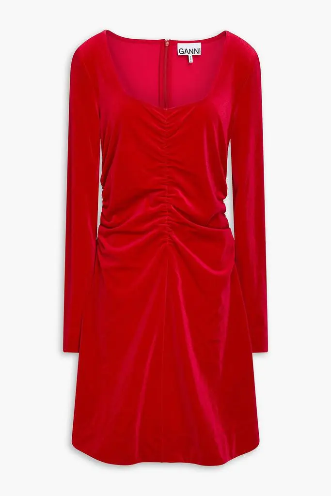 Ganni Ruched velvet midi dress