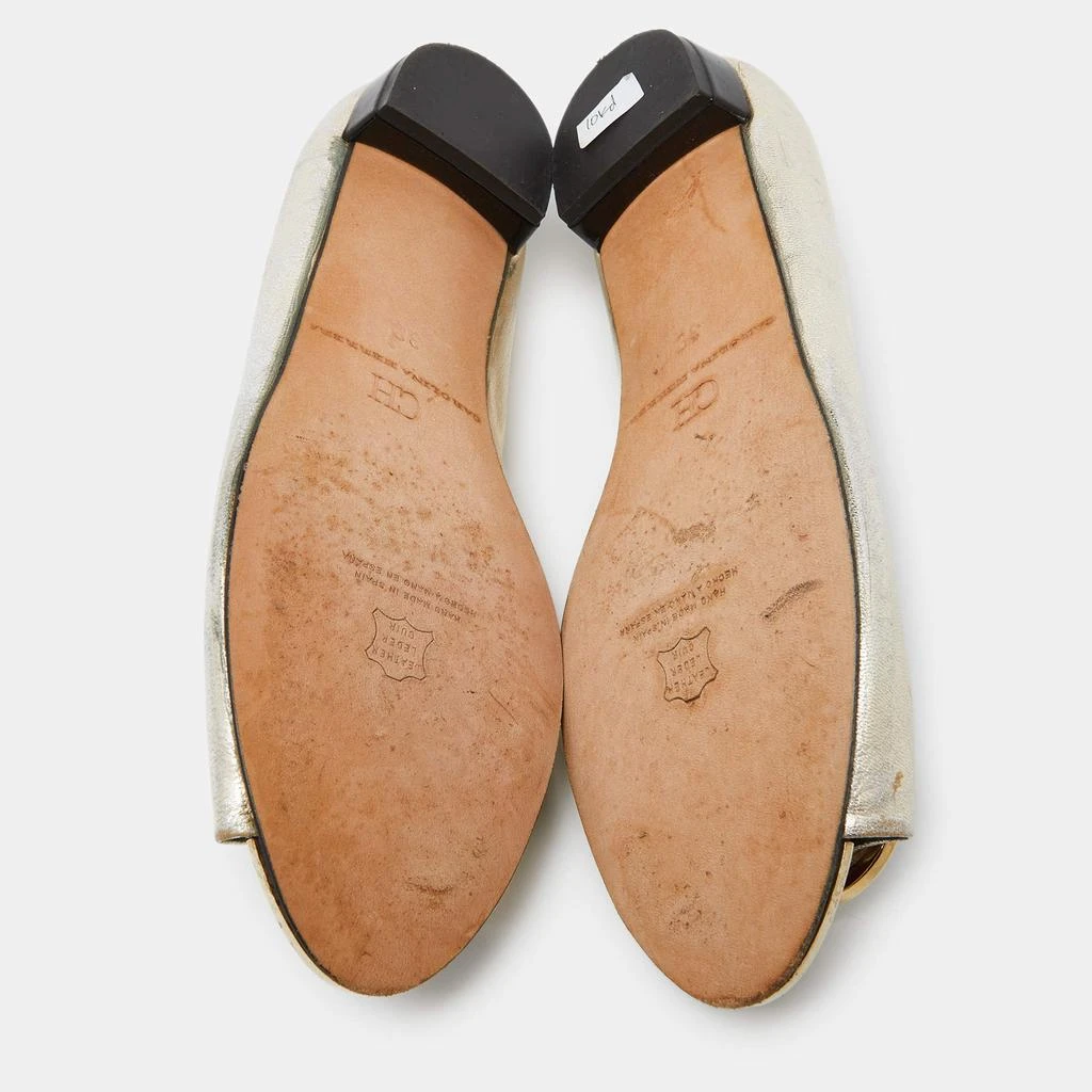 CH Carolina Herrera CH Carolina Herrera Gold Leather Logo Peep-Toe Ballet Flats Size 38 6