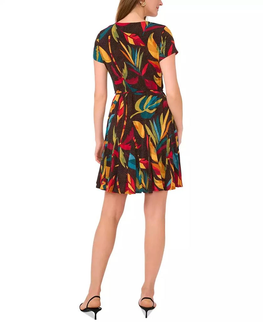Sam & Jess Women's Tropical-Print Short-Sleeve Tie-Waist Skirt Dress 4