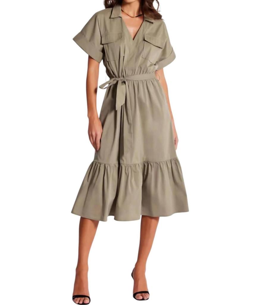Bishop + Young Tyra Poplin Tiered Dress In Olive