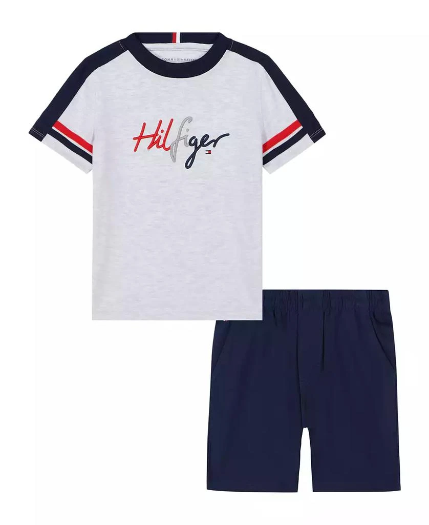 Tommy Hilfiger Toddler Boys 2-Piece Signature Crewneck T-Shirt and Twill Shorts Set 4