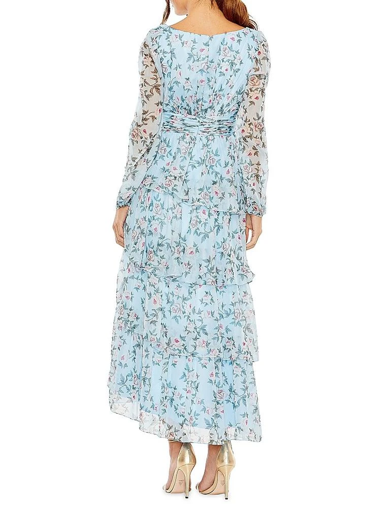 knee length dresses for ladies Bohemian Beauty Floral Chiffon Tiered Midi Dress, Chocolate / S main image 0