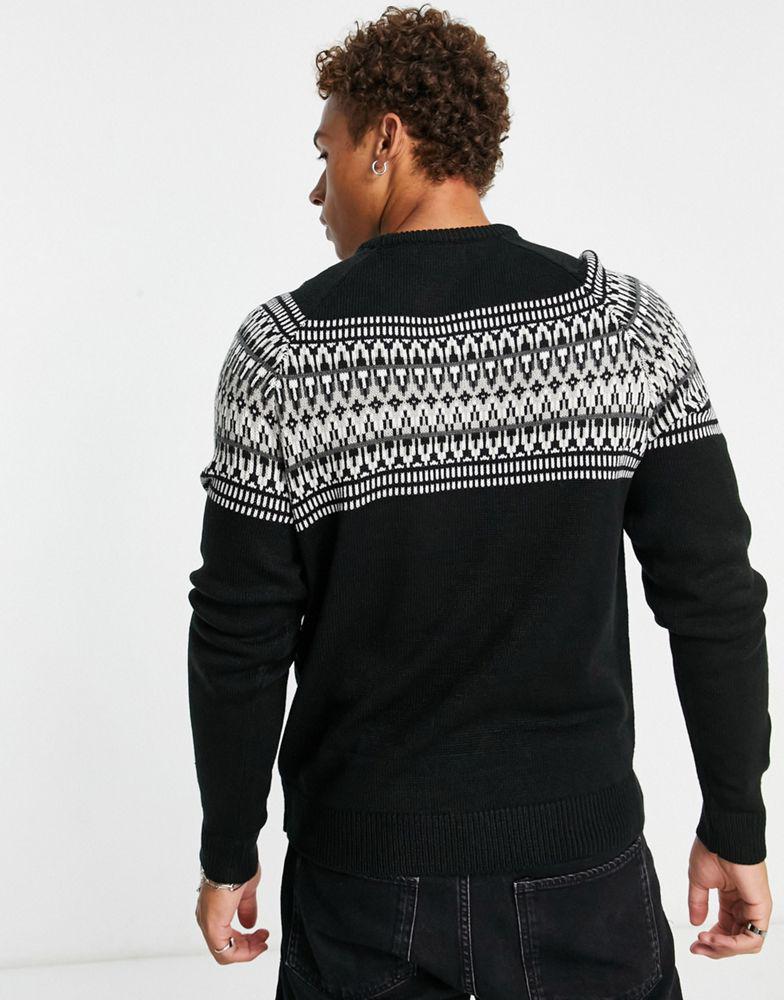 Brave Soul Brave Soul Christmas fairisle jumper in jet black