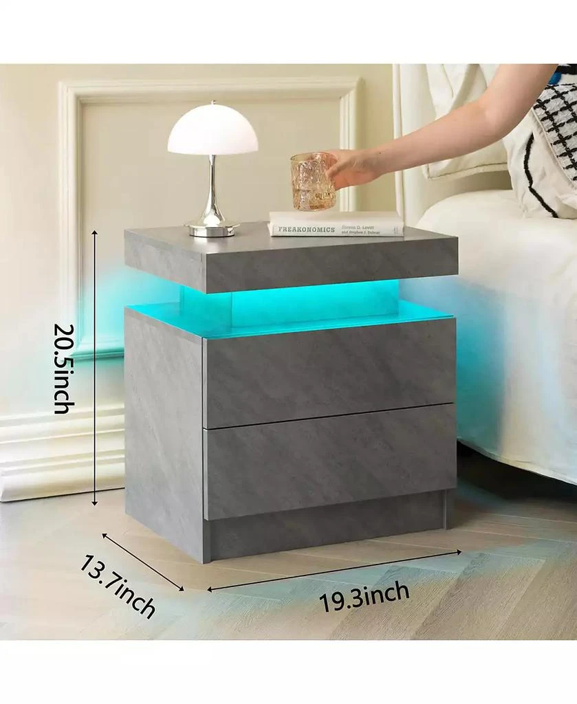 RAINSKEN LED Nightstand with 2 Drawers, Bedside Table Cabinet with Adjustable Color Lighting, Modern End Side Table for Bedroom, Living Room 2