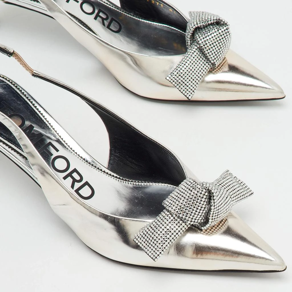Tom Ford Tom Ford Silver Leather Embellished Bow Slingback Pumps Size 37.5 7