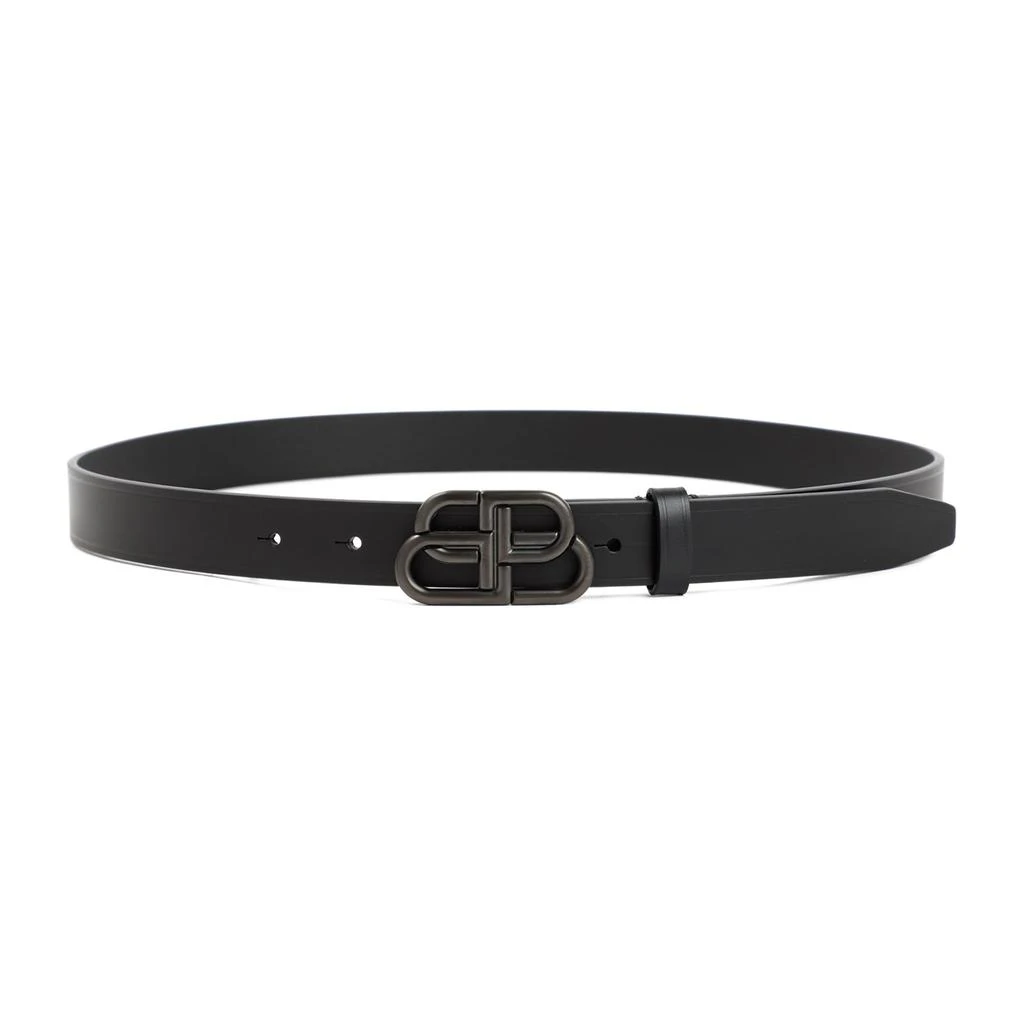 BLACK AUTHEN BALENCIAGA BELT WOMENS Balenciaga Shiny Calfskin Crocodile Embossed BB 25mm Thin  main image 3
