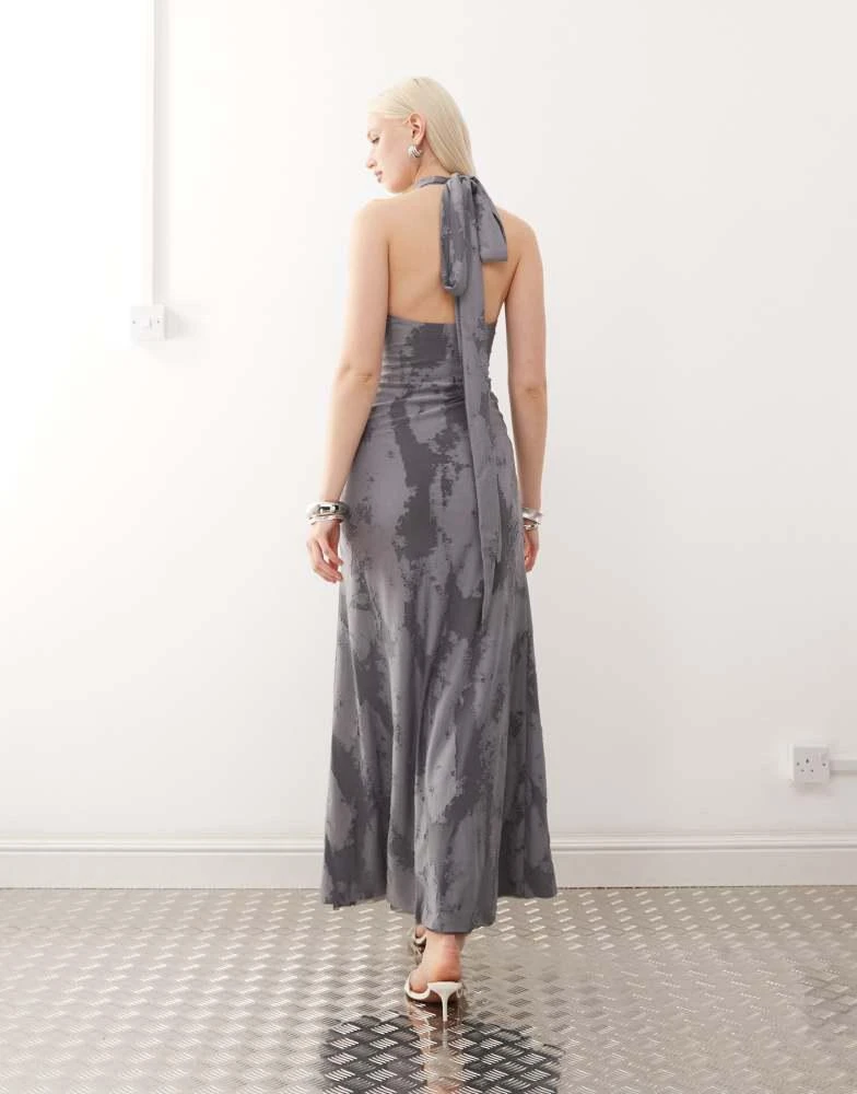 Weekday Weekday halter neck jacquard maxi dress in dark grey 3