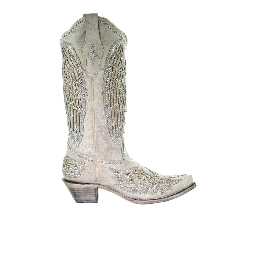 Corral Boots Glitter Cross and Wings Snip Toe Cowboy Boots