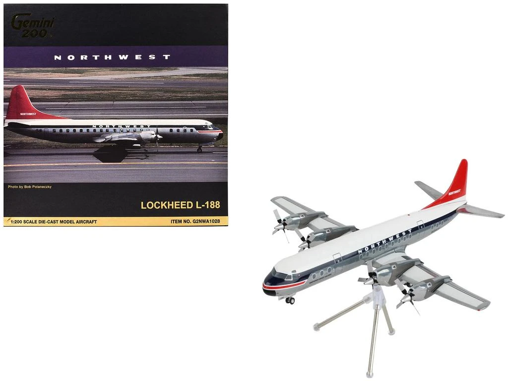 GeminiJets Lockheed L-188 Electra Northwest Orient N128US White Gray Blue Stripes Red Tail  1/200 Diecast Model