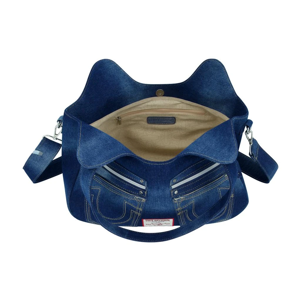 True Religion Horseshoe Stitch DARK DENIM Satchel 5