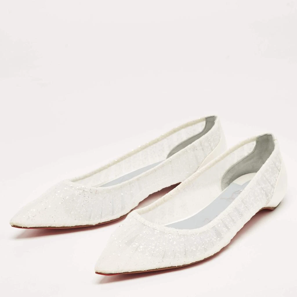 Christian Louboutin Christian Louboutin White Glitter Tulle Fabric and Satin Kate Ballet Flats Size 36.5 2