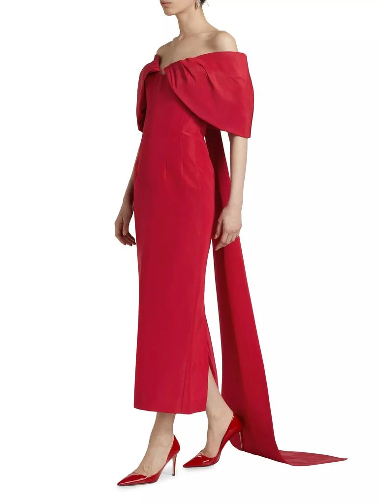 Monique Lhuillier Off-The-Shoulder Silk Draped Column Gown 2
