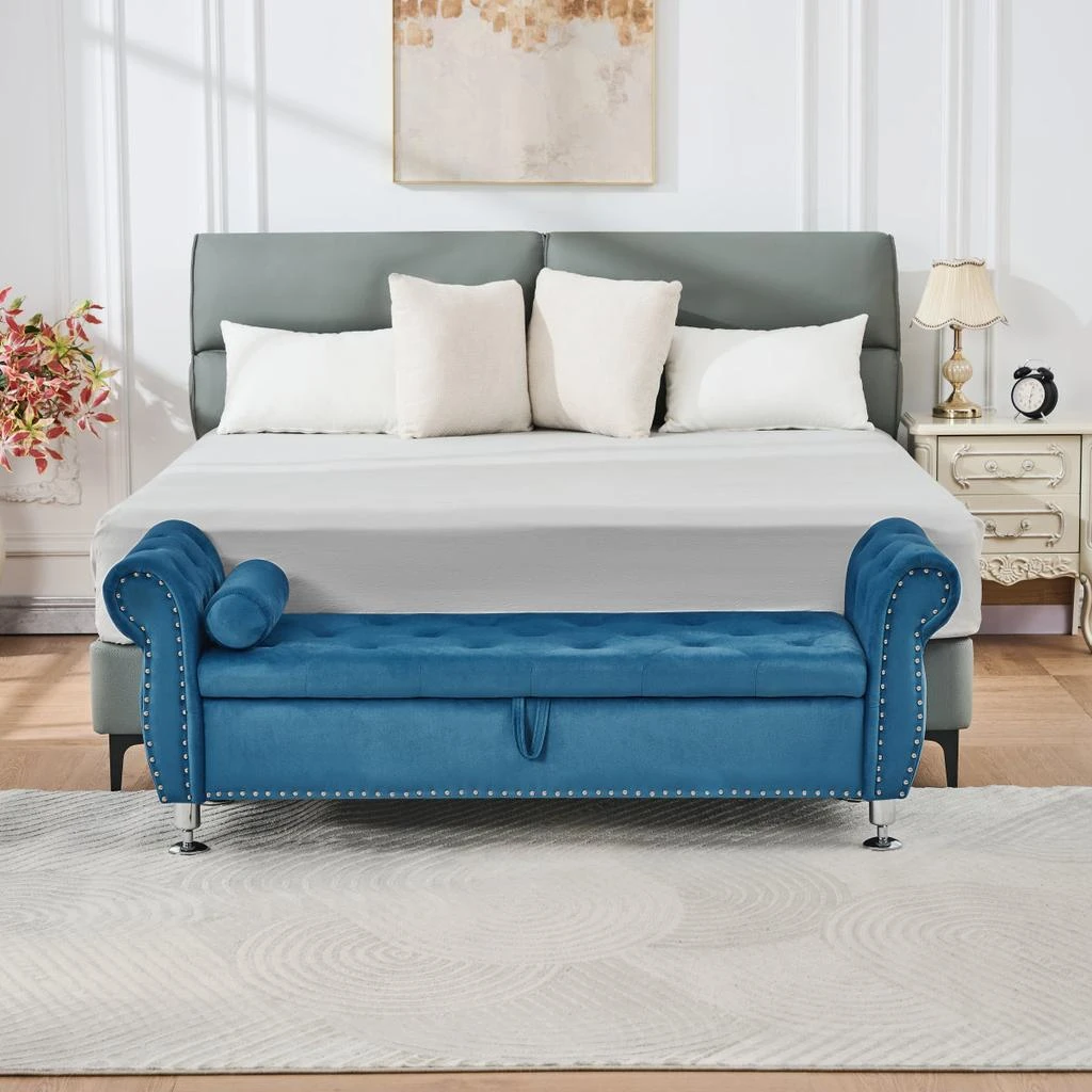 Streamdale Furniture Streamdale Blue 62.2" Soft Velvet Storage Bench with Crystal Buttons
Pillow