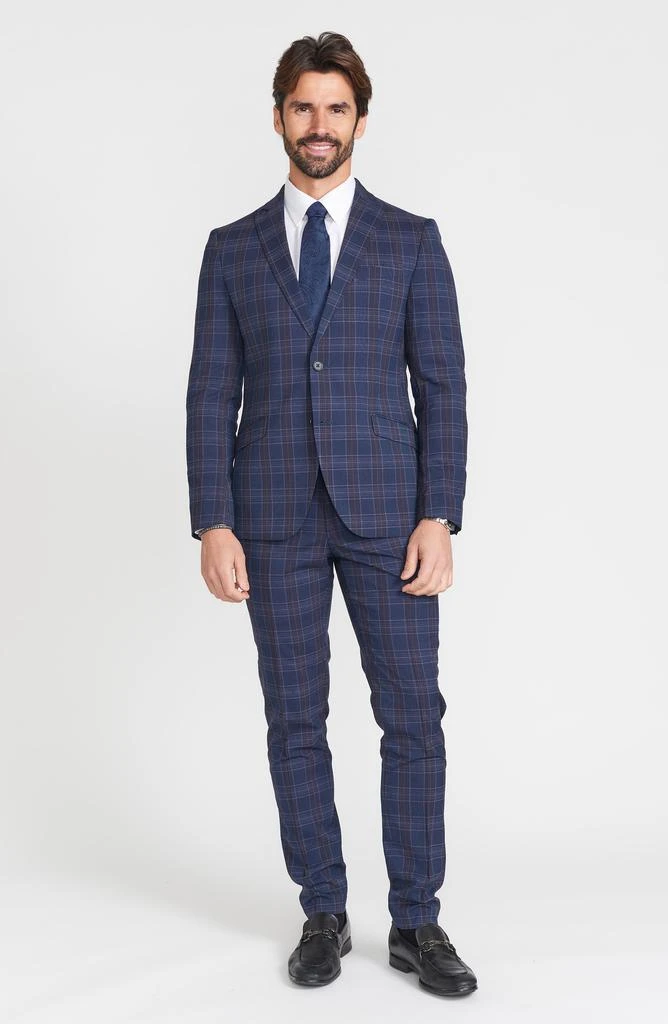 SAVILE ROW CO Navy Multi Plaid Peak Lapel Suit 9