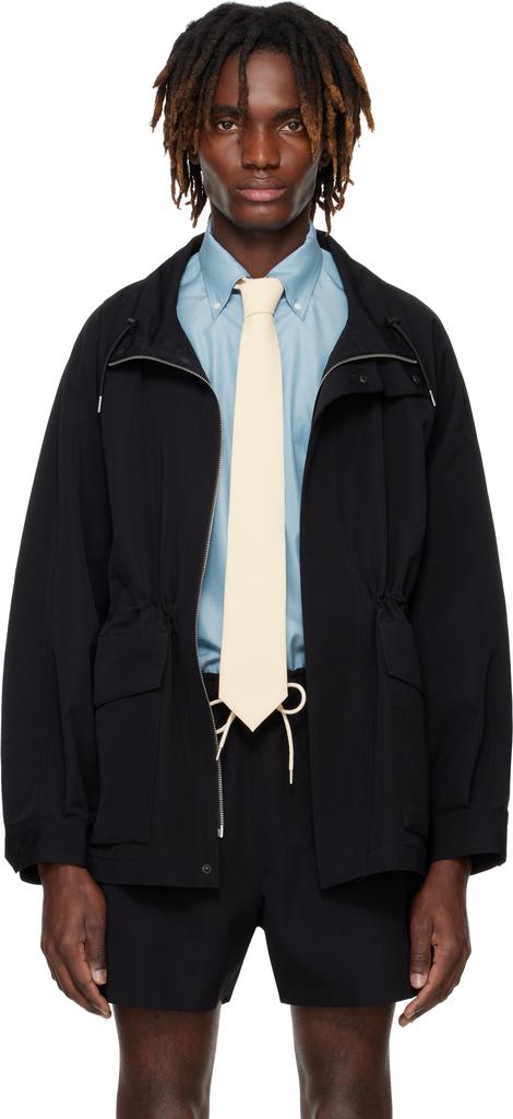 AURALEE Black Wool Max Canvas High Neck Zip Jacket - Jackets