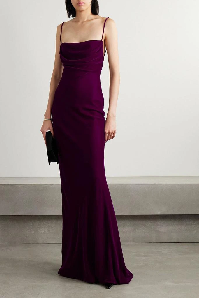 RASARIO Draped open-back velvet gown 2