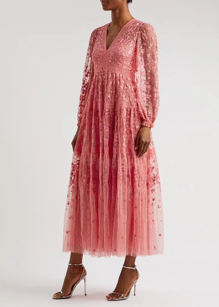 Needle & Thread Celestia Ribbon embroidered tulle maxi dress 2