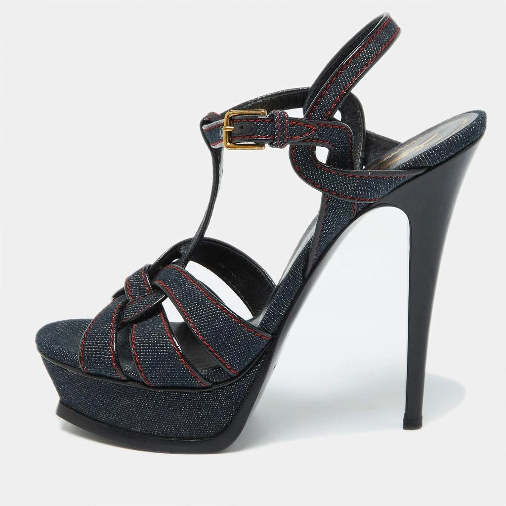 Yves Saint Laurent Yves Saint Laurent Blue Denim and Leather Platform Sandals Size 38.5 1