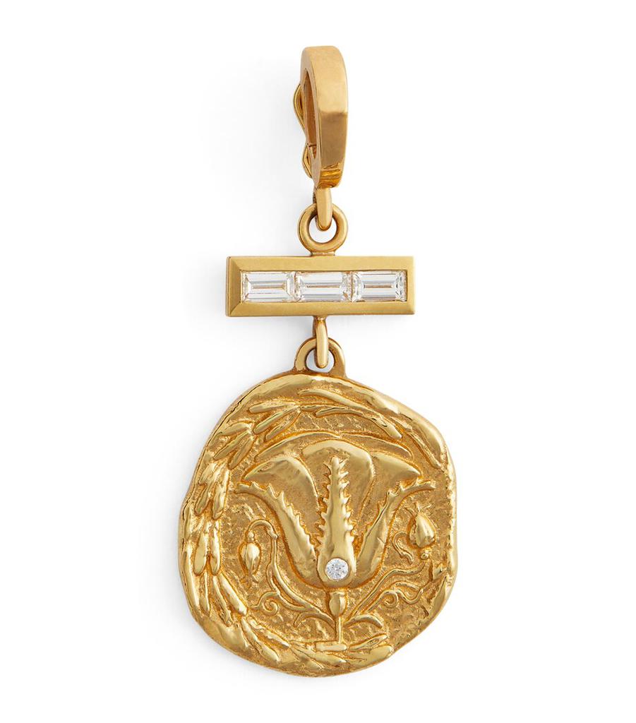 Azlee Small Yellow Gold and Diamond Of the Earth Coin Charm