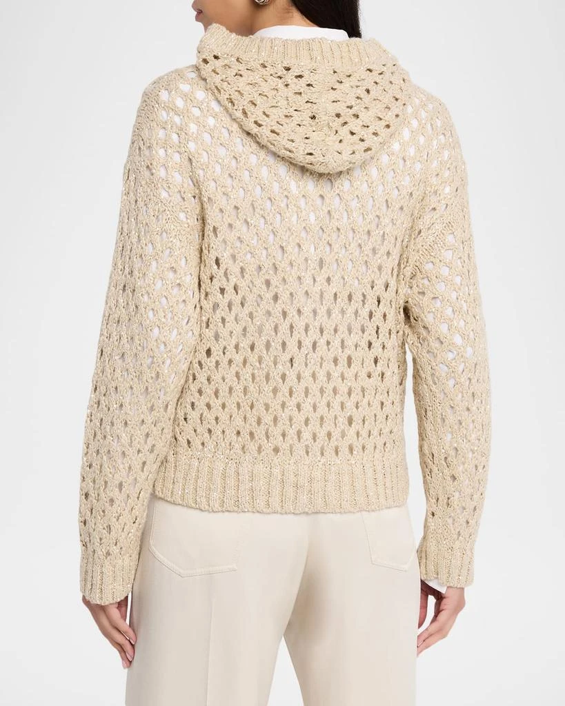 Brunello Cucinelli Linen Silk Paillette Open-Knit Zip Jacket 3