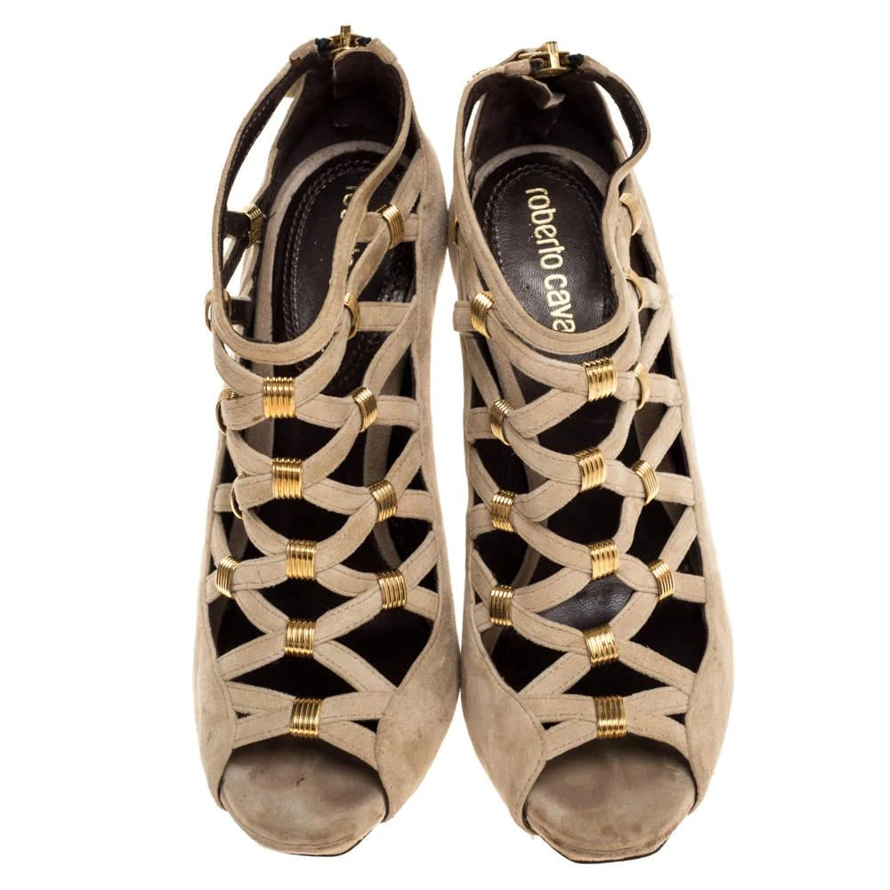 Roberto Cavalli Roberto Cavalli Beige Suede Cage Ankle Boots Size 35.5 3