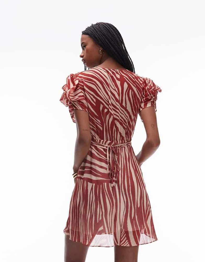 Topshop Topshop pinned sleeve mini tea dress in red and beige zebra 3