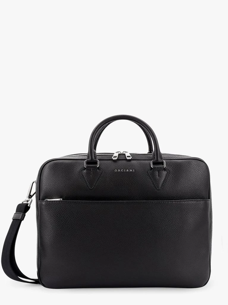 ORCIANI Leather briefcase with frontal logo 1