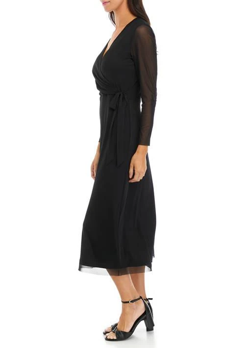 Anne Klein Women's Long Sleeve V-Neck Solid Fit and Flare Midi Dress 3
