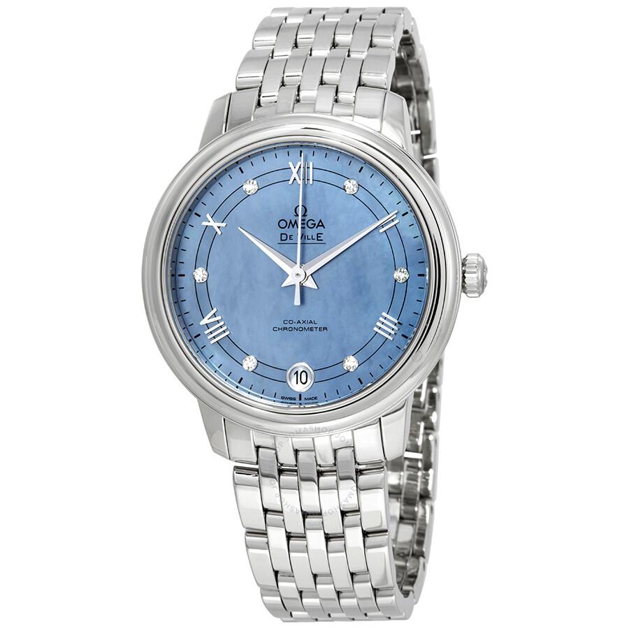 Omega De Ville Prestige Blue Mother of Pearl Diamond Dial Ladies Watch 424.10.33.20.57.001