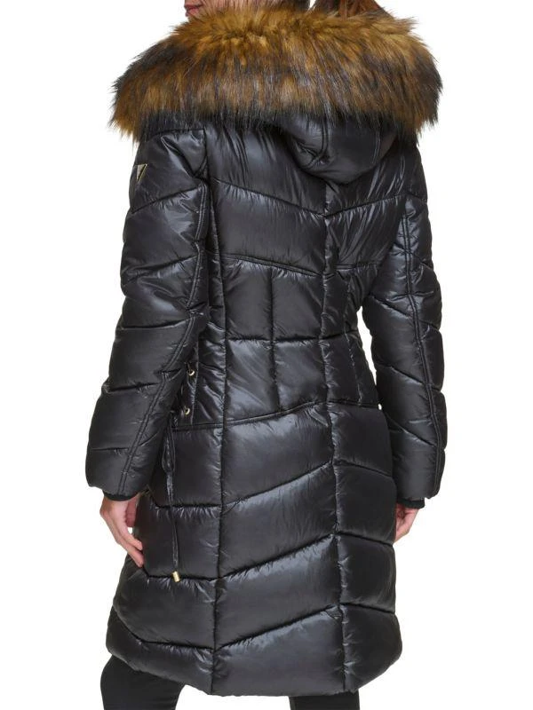 GUESS Chevron Faux Fur Trim Hooded Puffer Coat 2