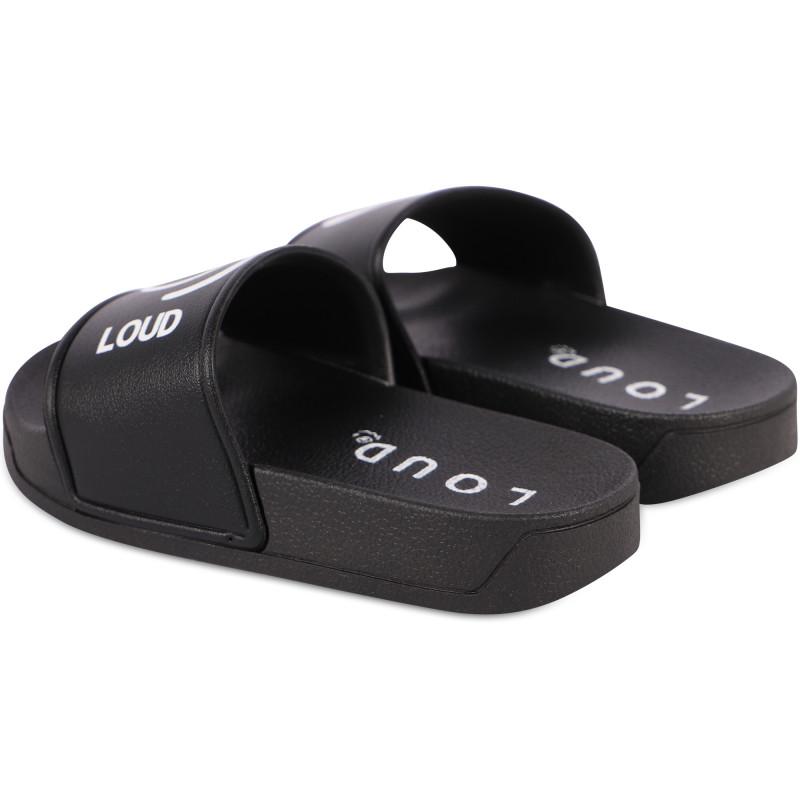 Loud Apparel Logo eye print slide sandals in black