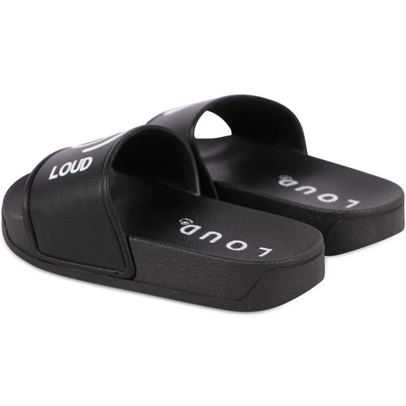Loud Apparel Logo eye print slide sandals in black 2