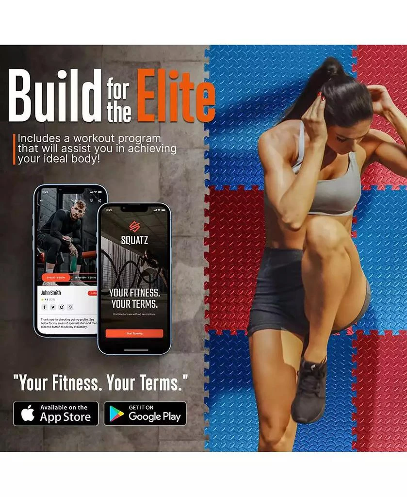 SQUATZ 50-Piece Puzzle Exercise Mat, EVA Foam Tiles, Red/Blue 6